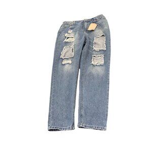 Highway Jeans Women Sz. 13-Cotton Bl-Blue-Distress-H Rise